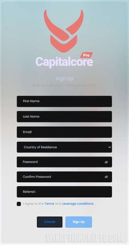 регистрация в сapitalcore