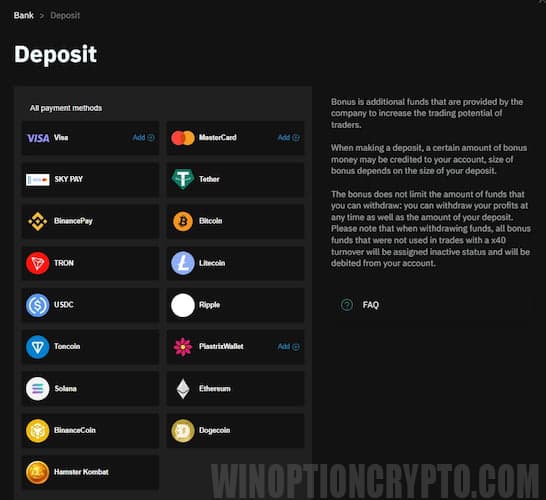 Payment systems supported by Binarium