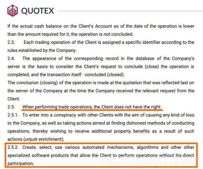 Quotex platform trading regulations