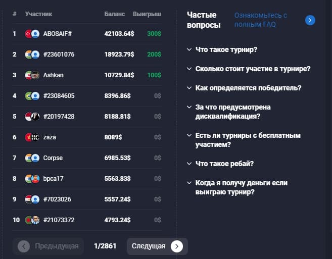 Турниры Квотекс