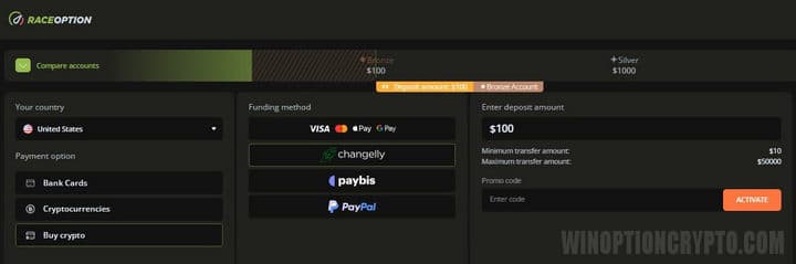 Depositing and withdrawing funds from your RaceOption account