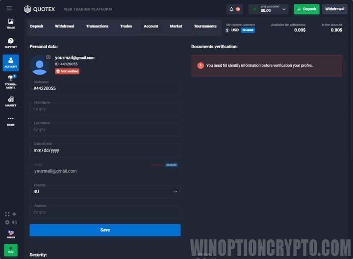 quotex personal account