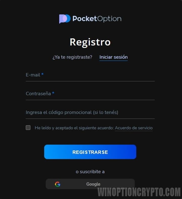 Registro en PocketOption