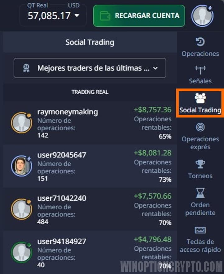 Comercio social en PocketOption