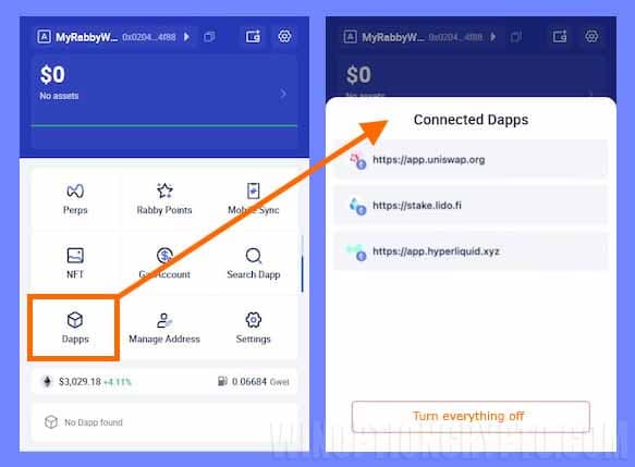 подключенные приложения к Rabby Wallet