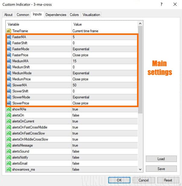 Basic settings in 3 MA Cross