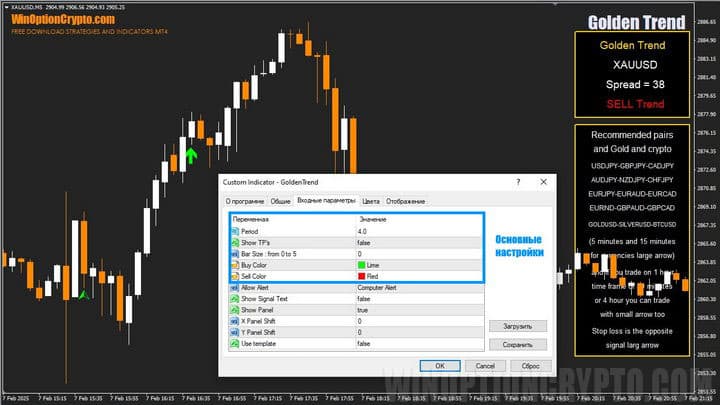 настройки в golden trend