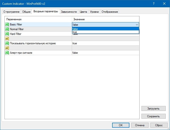 настройки сигналов индикатора win-80