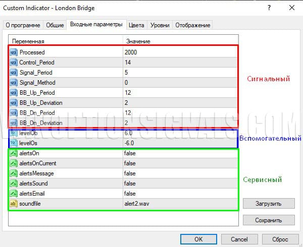 настройки в London Bridge