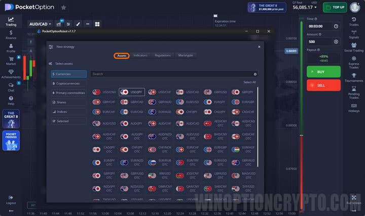 Strategy settings in PocketOptionRobot