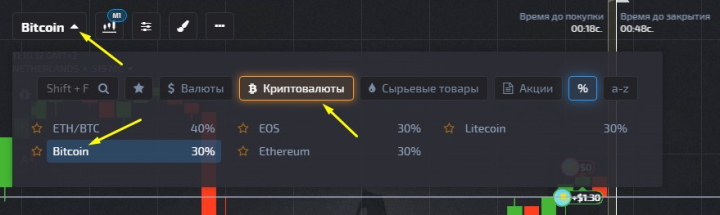 Selecting a cryptocurrency asset